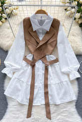 Ensemble chemisier court et gilet asymétrique pour femme, deux pièces